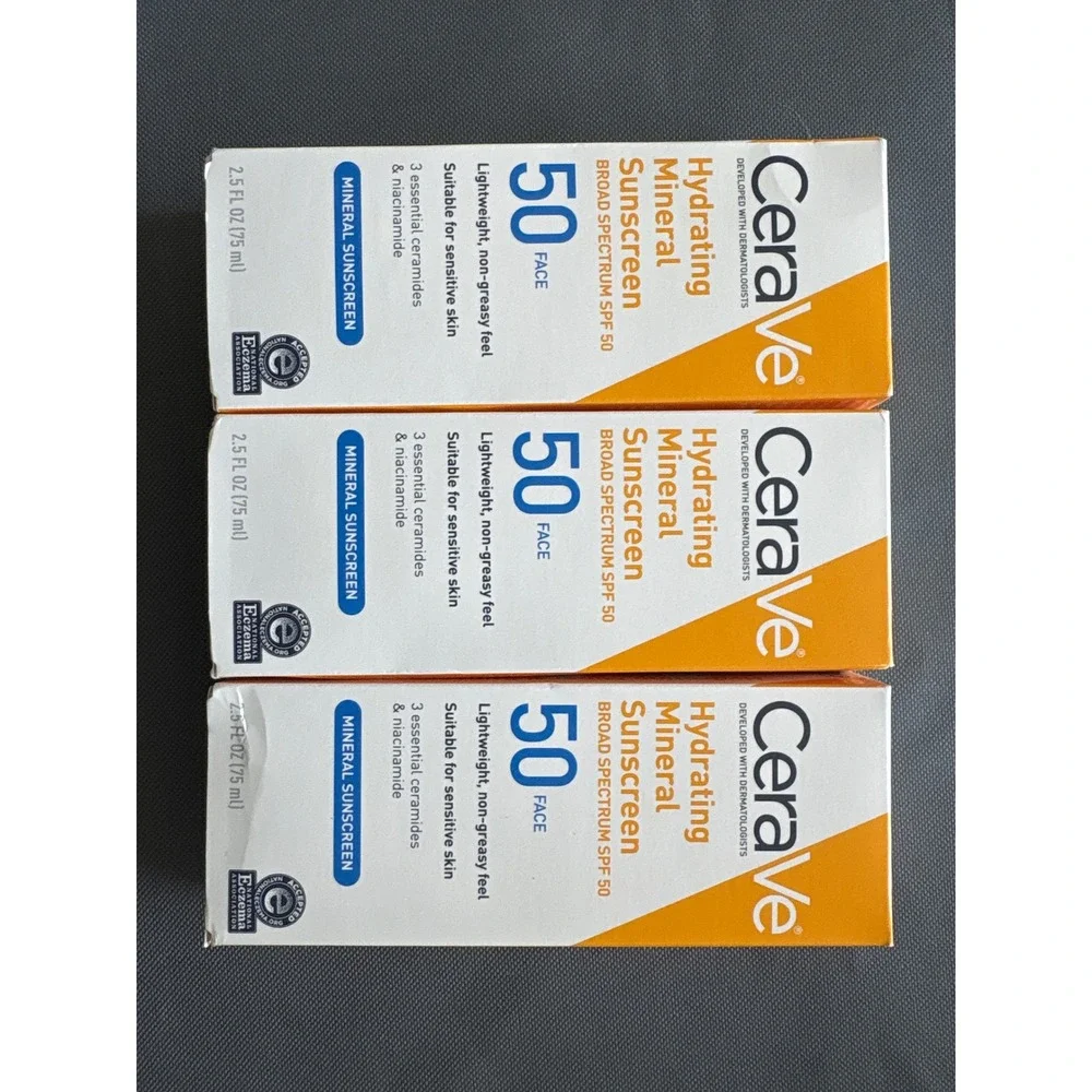 Lot of 3 CeraVe Hydrating Mineral Sunscreen Face SPF 50 Broad Spectrum 2.5oz NIB